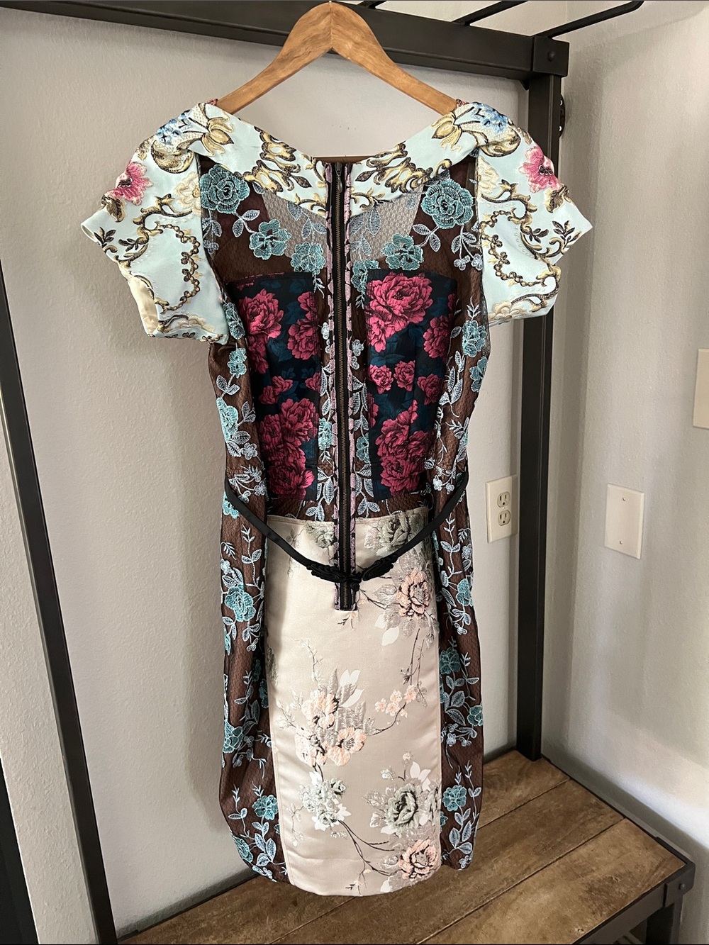 Anthropologie “Beguile” by Byron Lars Pieced Brocade Belted Midi Dress Size 8